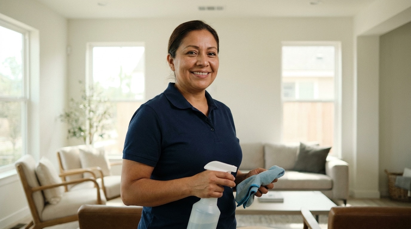 Professional cleaner in a spotless home